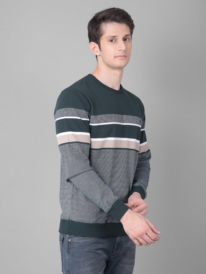 Green Striped Sweatshirt-Men Sweatshirts-Crimsoune Club