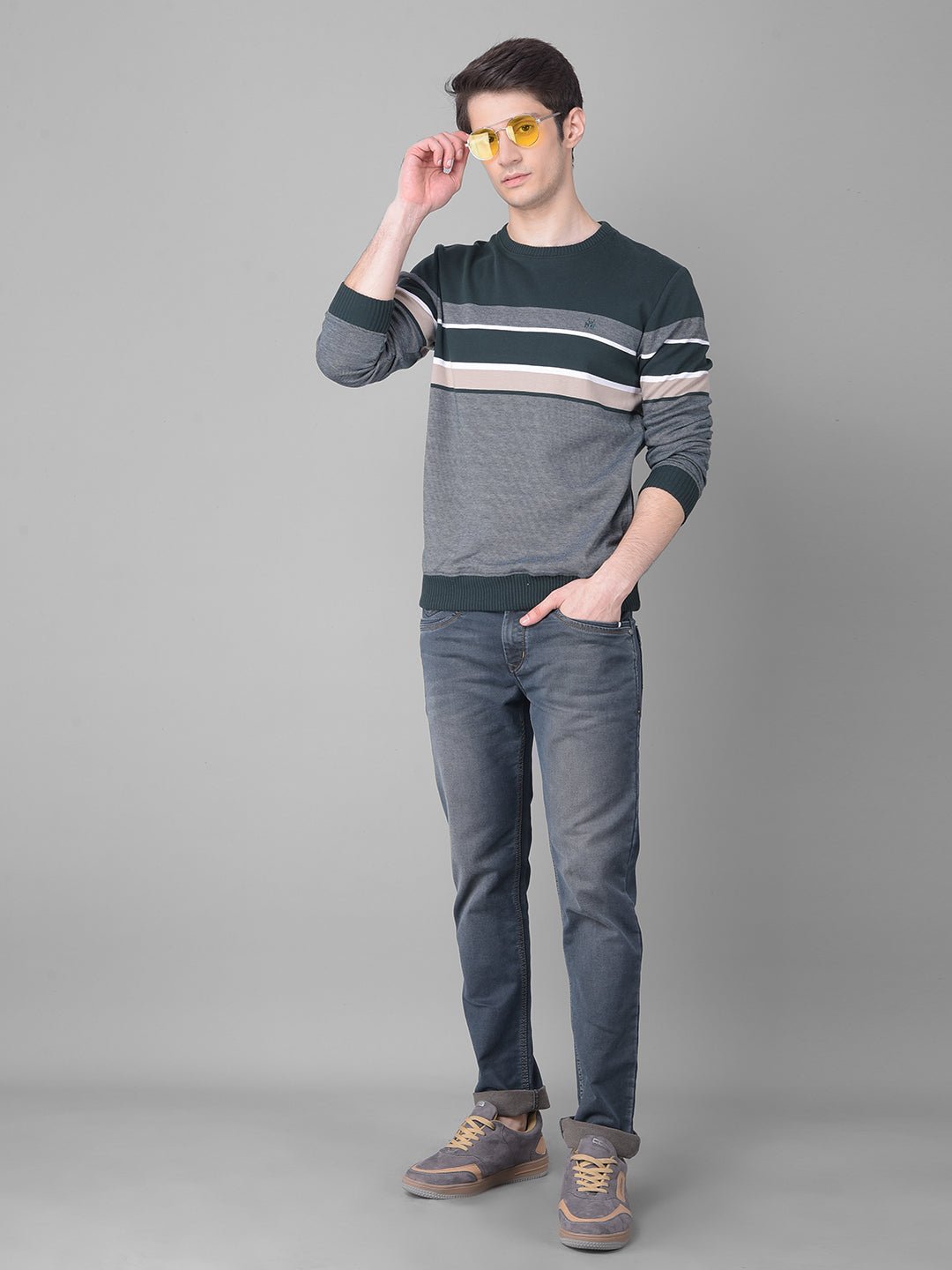 Green Striped Sweatshirt-Men Sweatshirts-Crimsoune Club