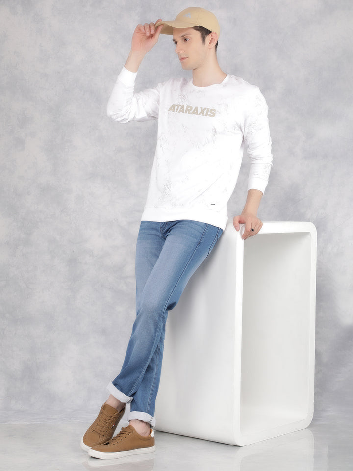 White Typographic Print Sweatshirt-Men Sweatshirts-Crimsoune Club