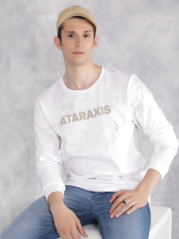 White Typographic Print Sweatshirt-Men Sweatshirts-Crimsoune Club