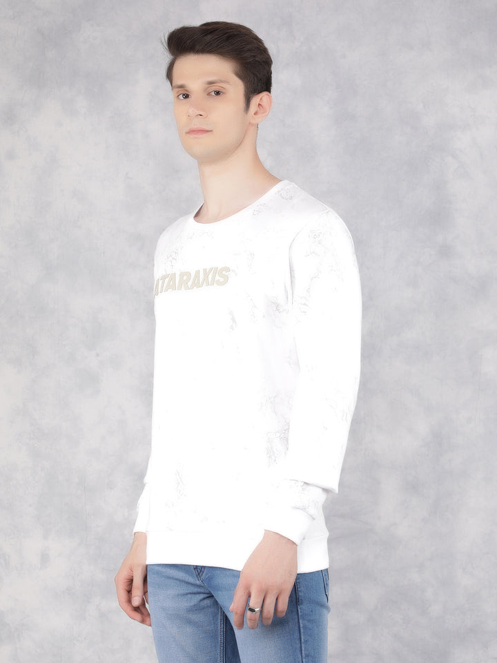 White Typographic Print Sweatshirt-Men Sweatshirts-Crimsoune Club