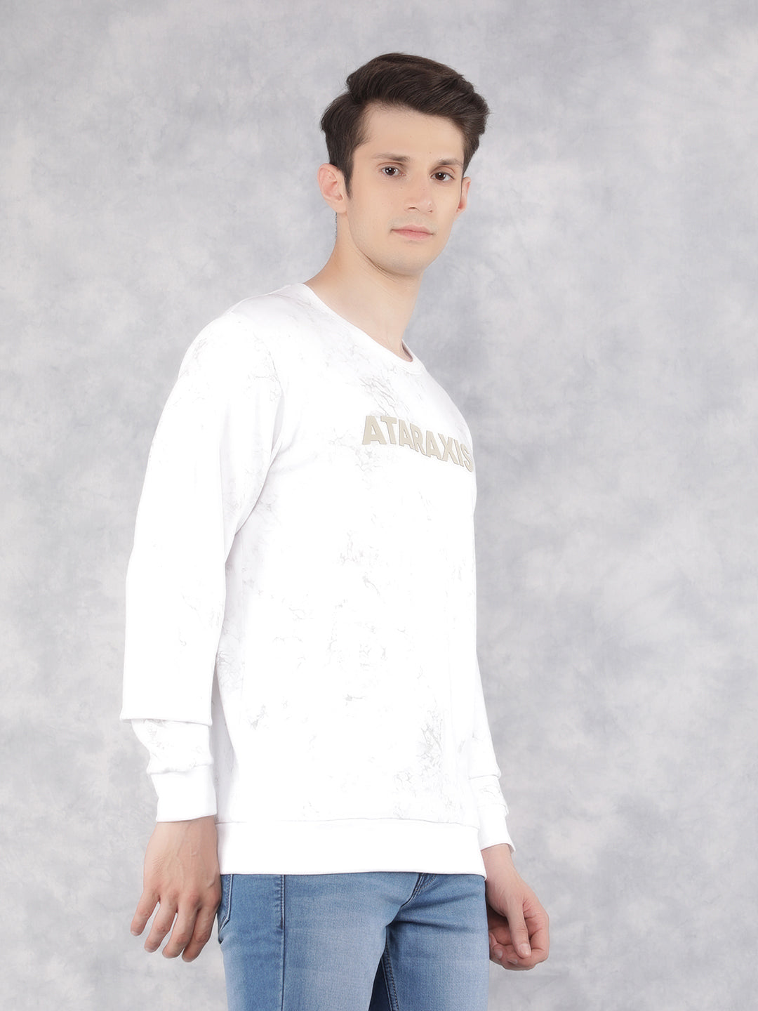 White Typographic Print Sweatshirt-Men Sweatshirts-Crimsoune Club