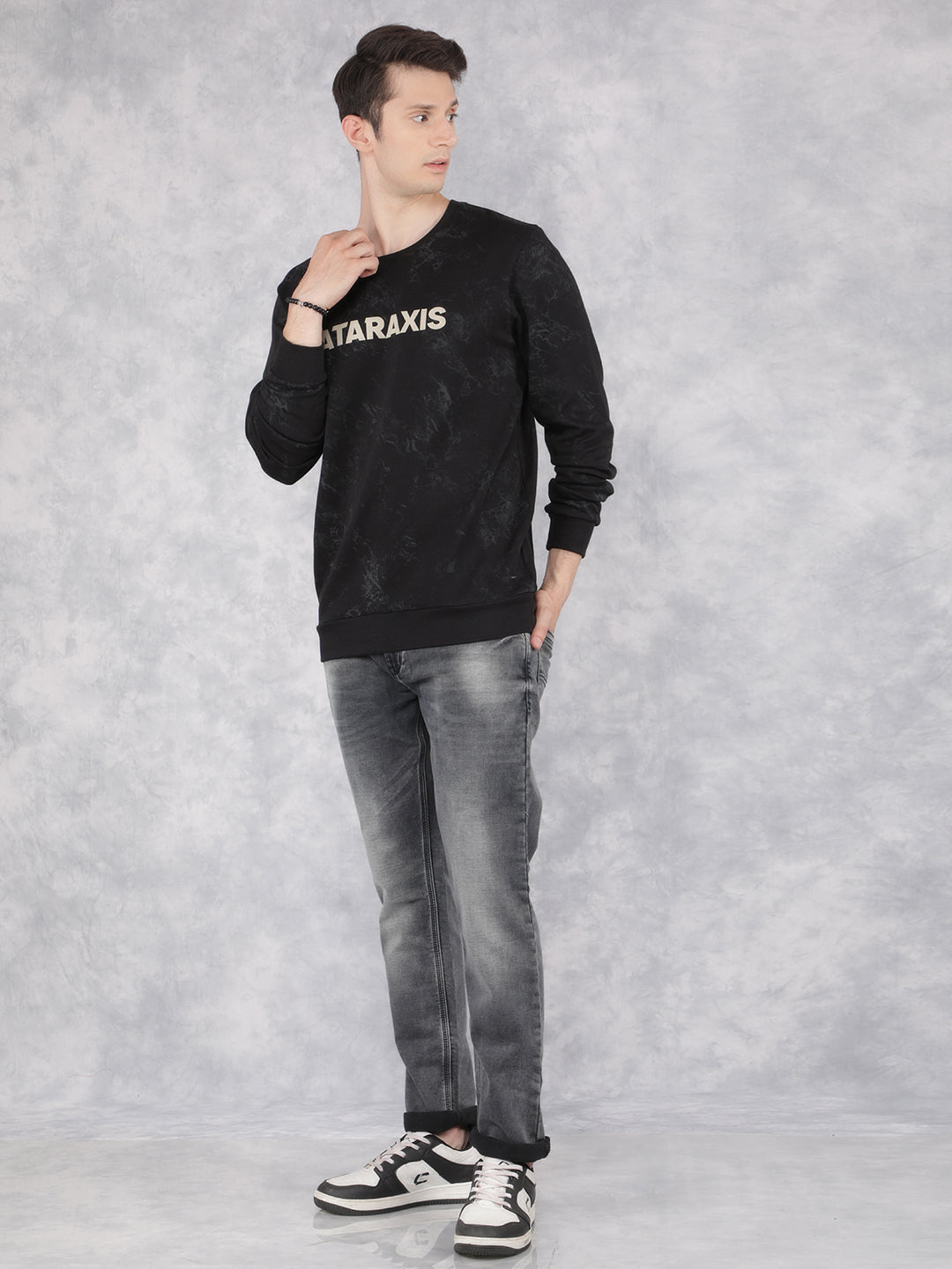 Black Typographic Print Sweatshirt-Men Sweatshirts-Crimsoune Club