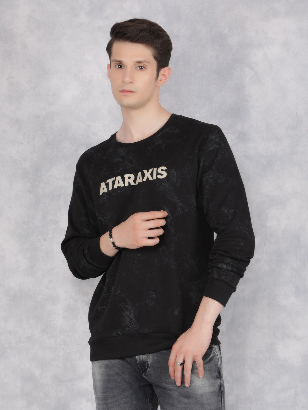 Black Typographic Print Sweatshirt-Men Sweatshirts-Crimsoune Club