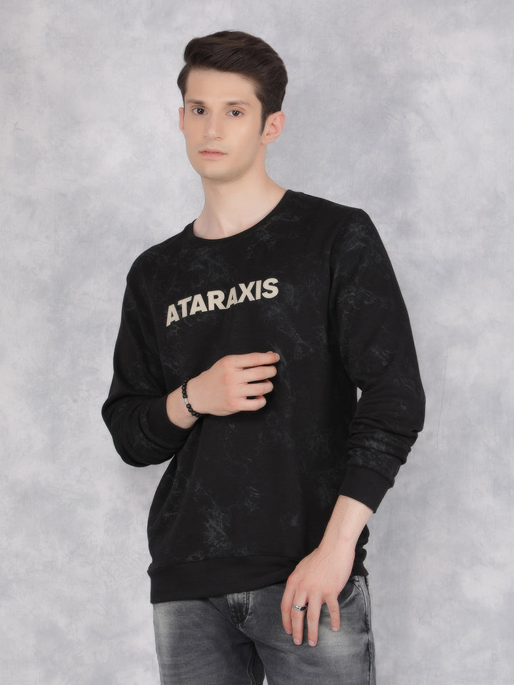 Black Typographic Print Sweatshirt-Men Sweatshirts-Crimsoune Club