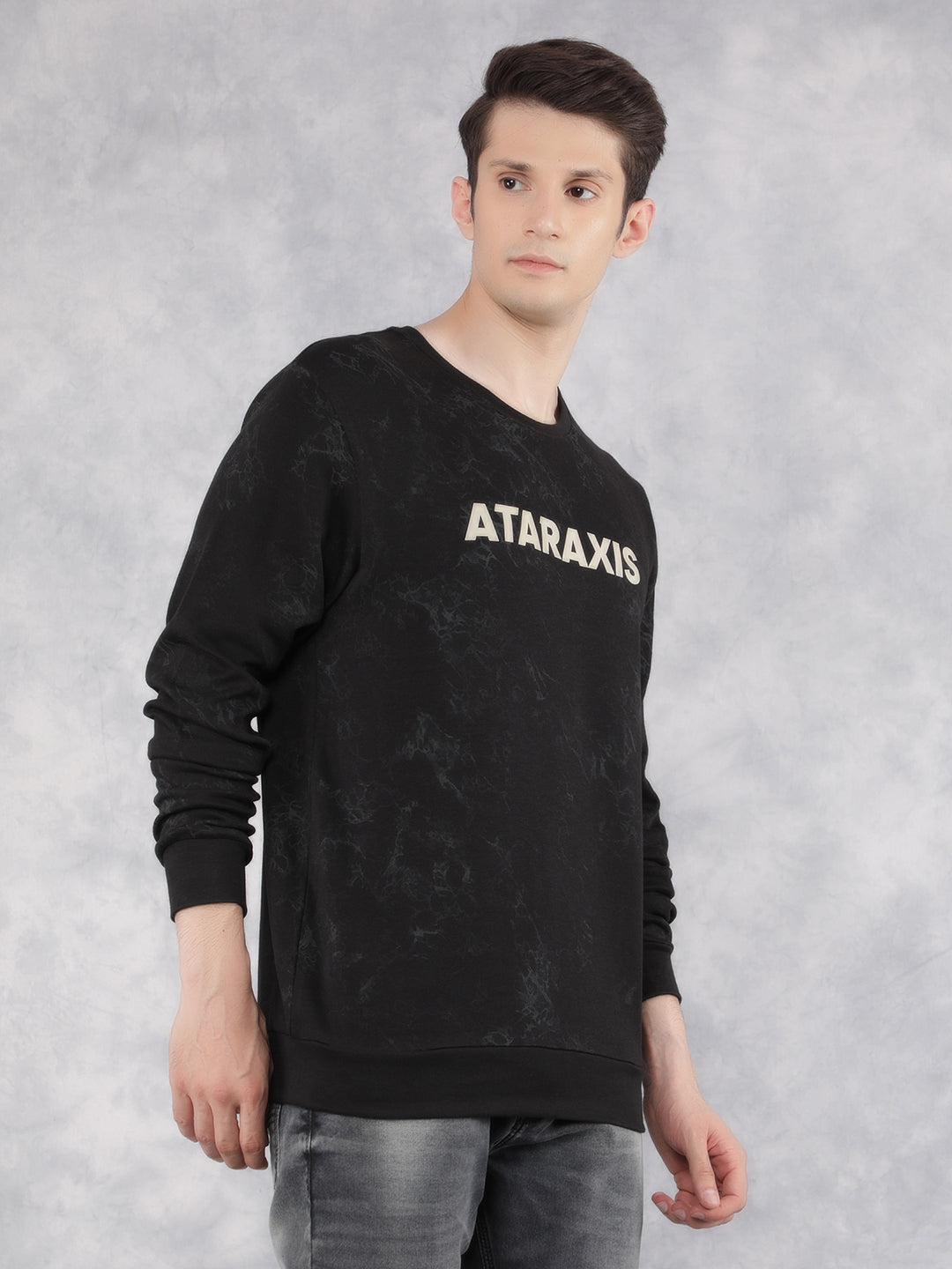 Black Typographic Print Sweatshirt-Men Sweatshirts-Crimsoune Club