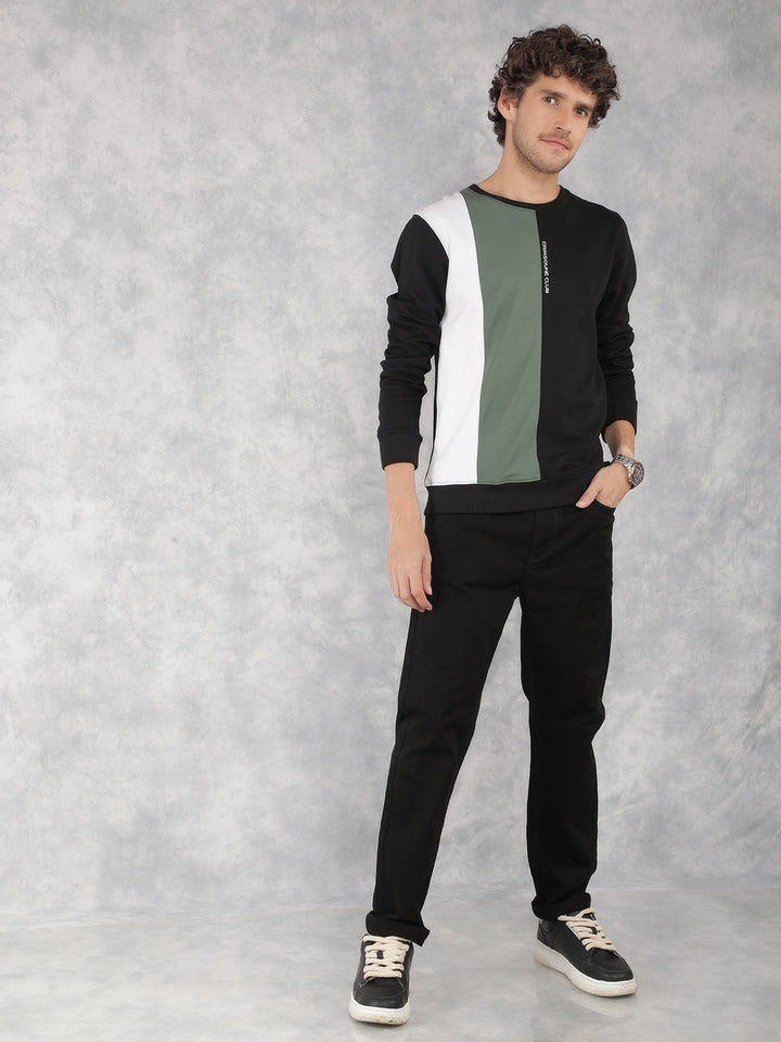 Black Color Blocked Sweatshirt-Men Sweatshirts-Crimsoune Club
