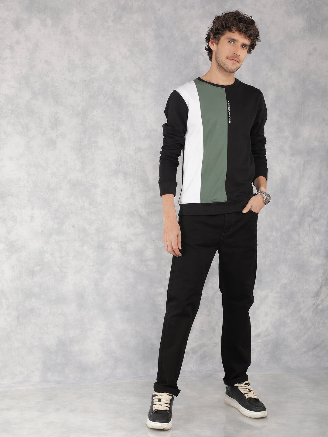 Black Color Blocked Sweatshirt-Men Sweatshirts-Crimsoune Club