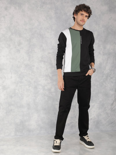 Black Color Blocked Sweatshirt-Men Sweatshirts-Crimsoune Club