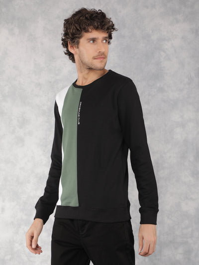 Black Color Blocked Sweatshirt-Men Sweatshirts-Crimsoune Club