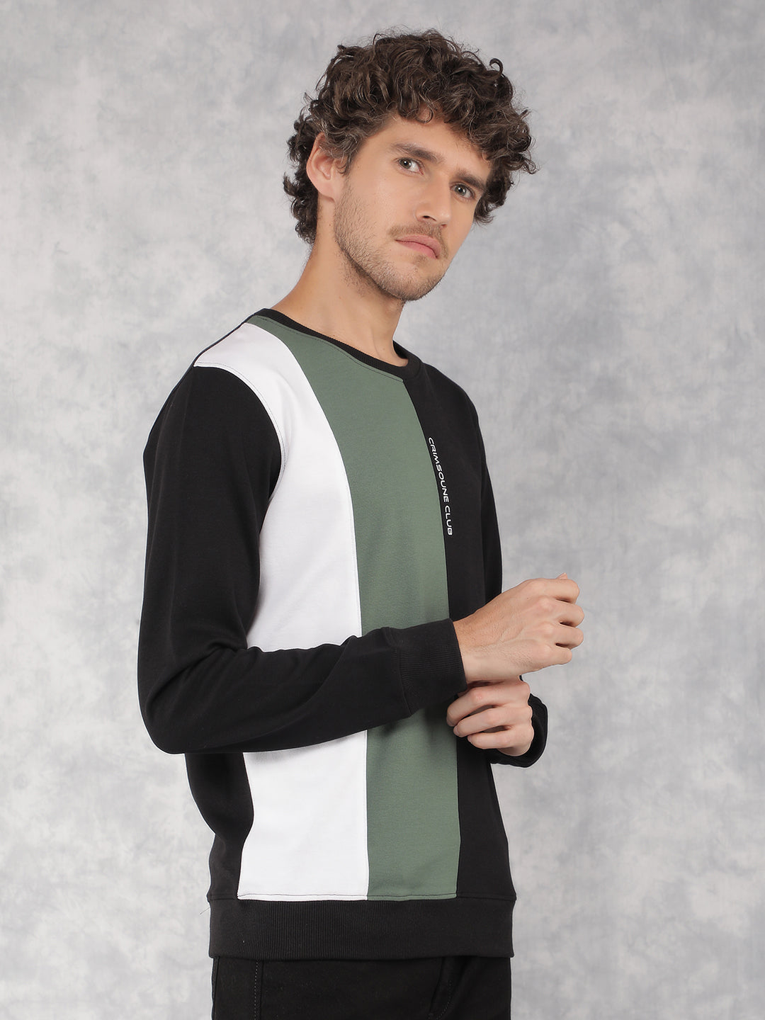 Black Color Blocked Sweatshirt-Men Sweatshirts-Crimsoune Club