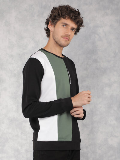 Black Color Blocked Sweatshirt-Men Sweatshirts-Crimsoune Club