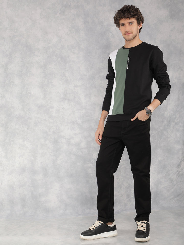 Black Color Blocked Sweatshirt-Men Sweatshirts-Crimsoune Club