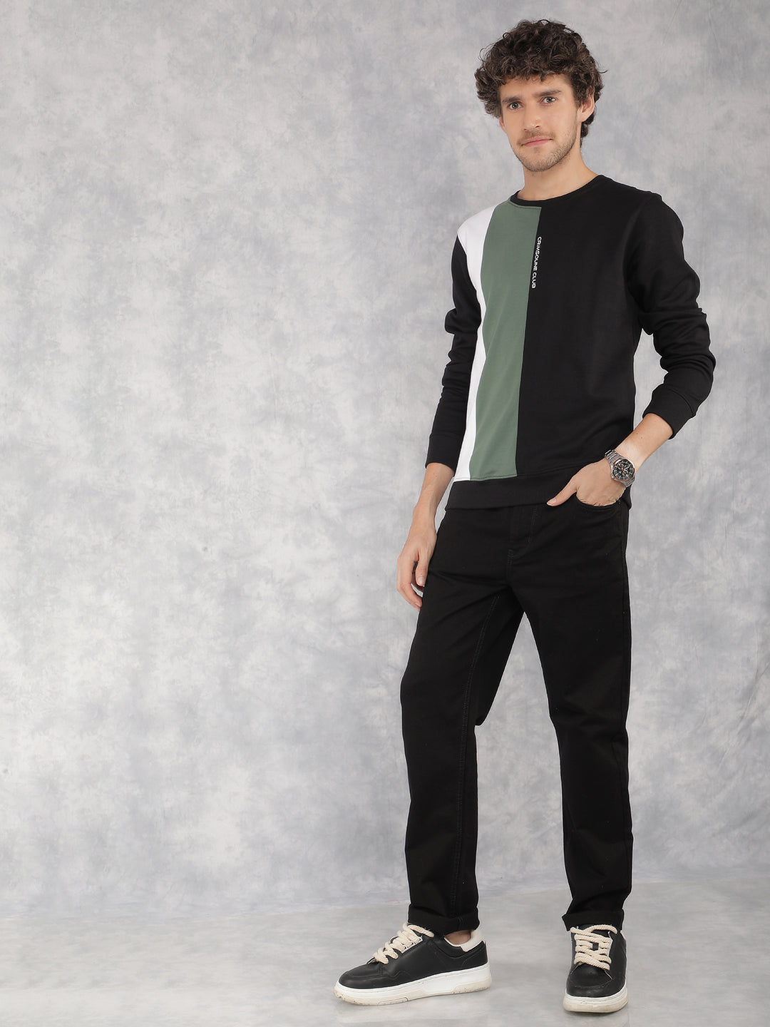 Black Color Blocked Sweatshirt-Men Sweatshirts-Crimsoune Club