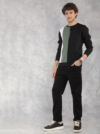 Black Color Blocked Sweatshirt-Men Sweatshirts-Crimsoune Club