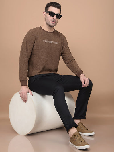 Brown Typographic Print Sweatshirt-Men Sweatshirts-Crimsoune Club