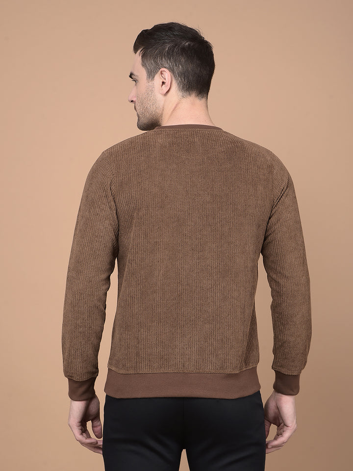 Brown Typographic Print Sweatshirt-Men Sweatshirts-Crimsoune Club
