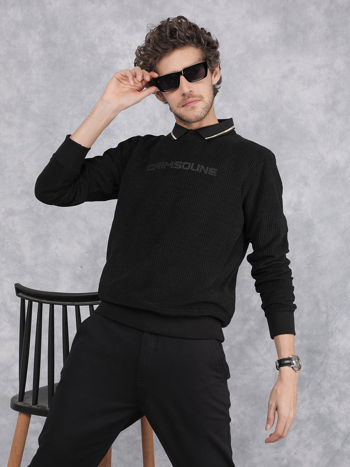 Black Typographic Print Sweatshirt-Men Sweatshirts-Crimsoune Club