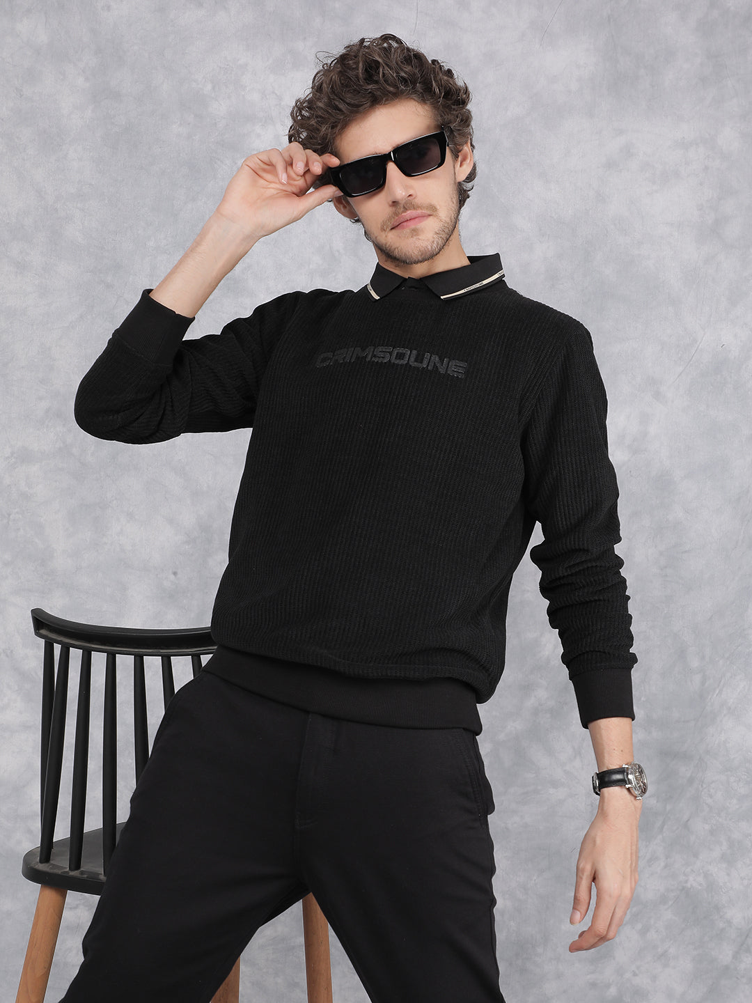 Black Typographic Print Sweatshirt-Men Sweatshirts-Crimsoune Club