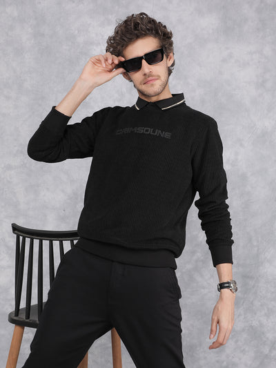 Black Typographic Print Sweatshirt-Men Sweatshirts-Crimsoune Club