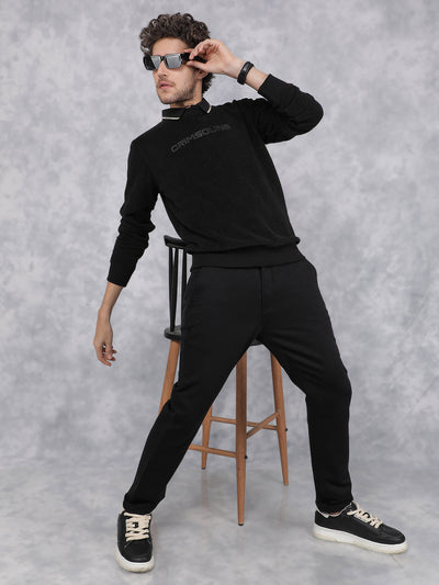 Black Typographic Print Sweatshirt-Men Sweatshirts-Crimsoune Club