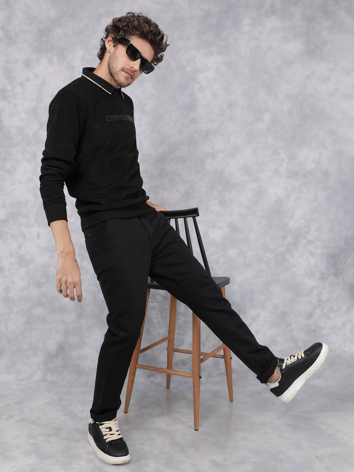 Black Typographic Print Sweatshirt-Men Sweatshirts-Crimsoune Club
