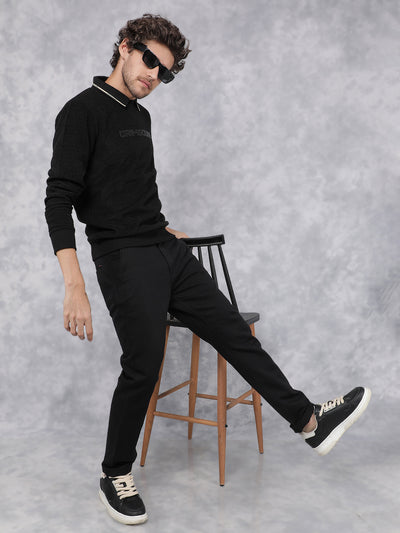 Black Typographic Print Sweatshirt-Men Sweatshirts-Crimsoune Club