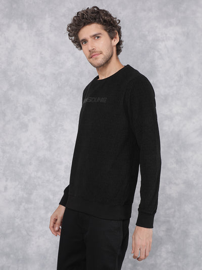 Black Typographic Print Sweatshirt-Men Sweatshirts-Crimsoune Club