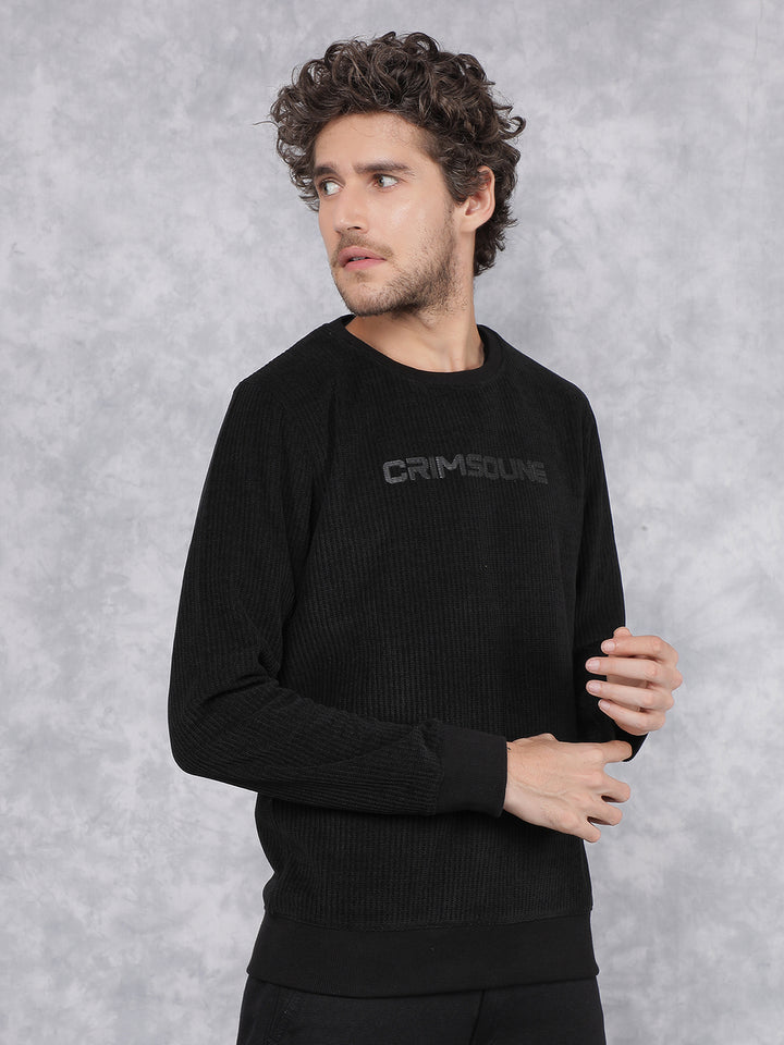 Black Typographic Print Sweatshirt-Men Sweatshirts-Crimsoune Club