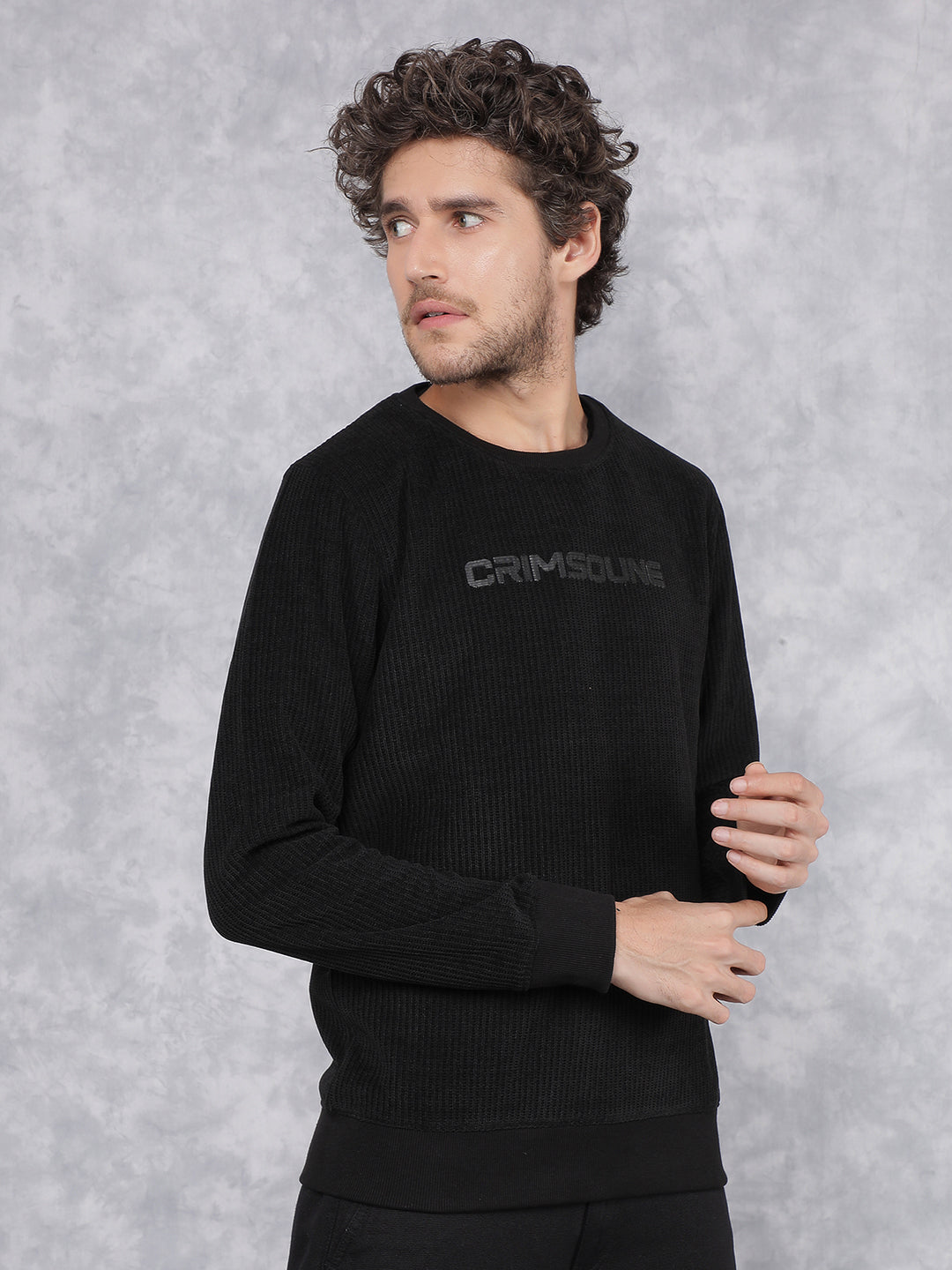 Black Typographic Print Sweatshirt-Men Sweatshirts-Crimsoune Club