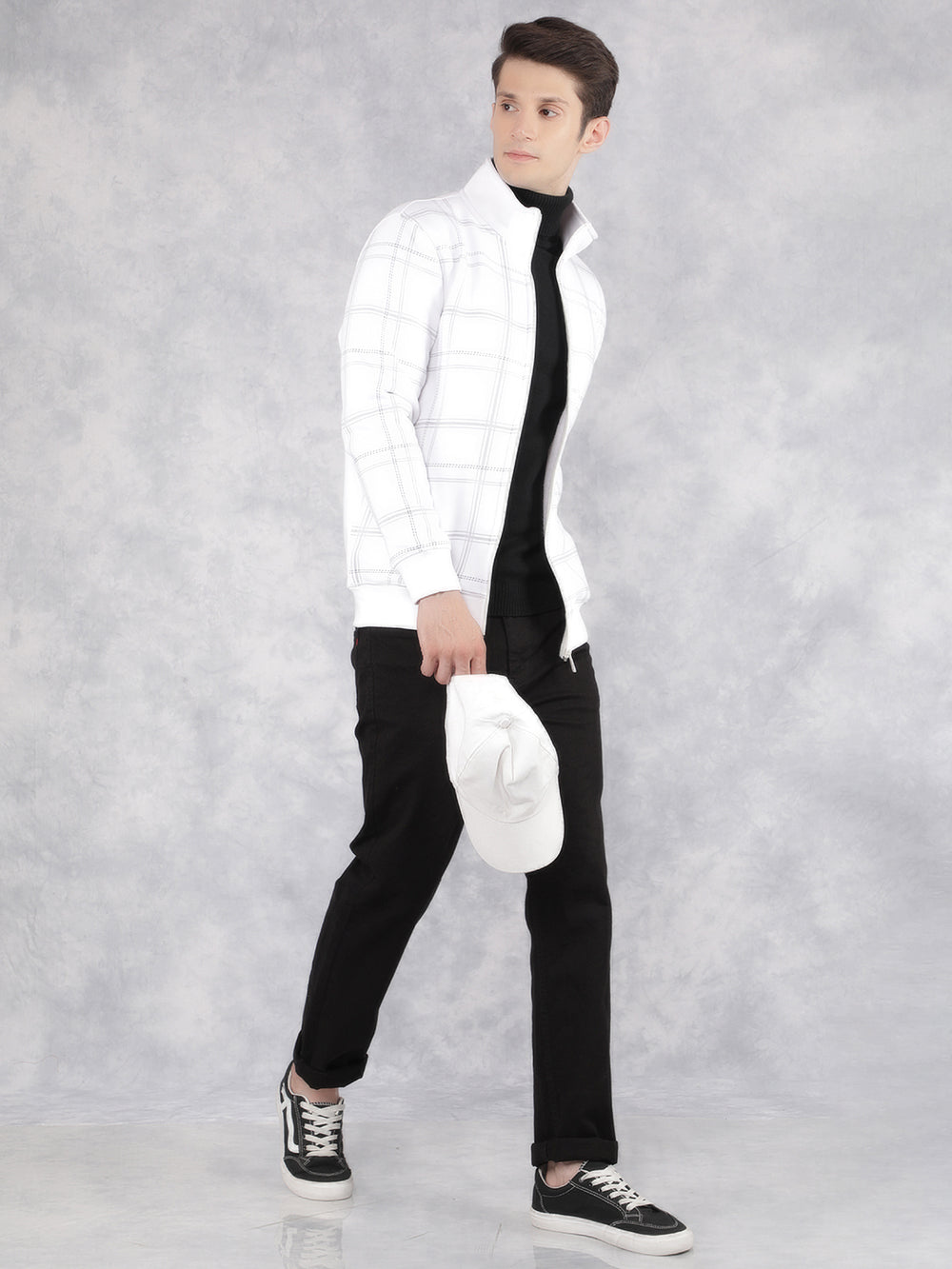 White Checked Sweatshirt-Men Sweatshirts-Crimsoune Club