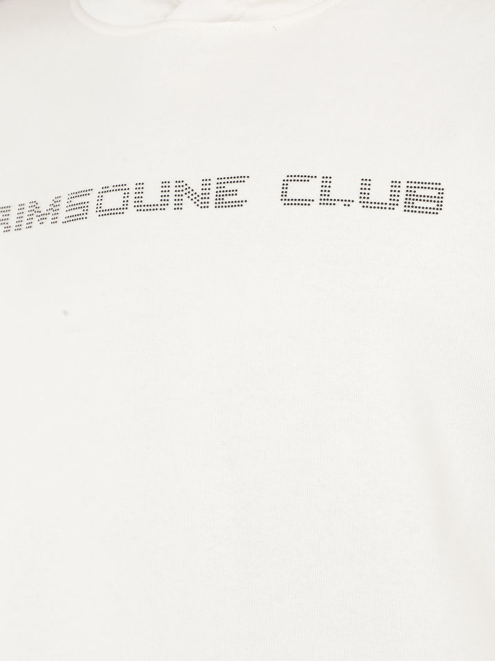 White Typographic Print Hooded Neck Sweatshirt-Men Sweatshirts-Crimsoune Club