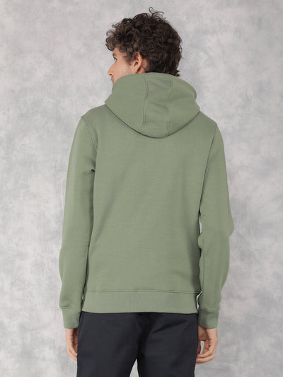 Green Typographic Print Hooded Neck Sweatshirt-Men Sweatshirts-Crimsoune Club