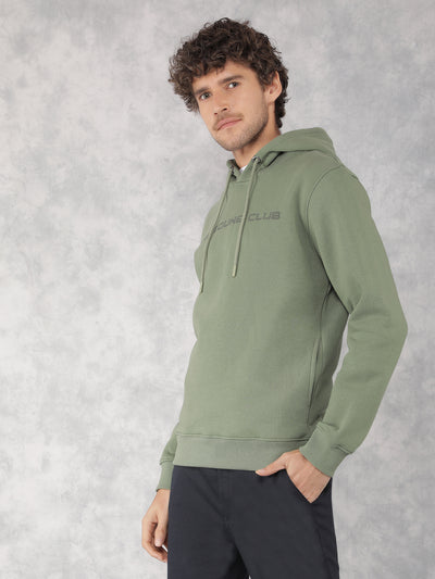Green Typographic Print Hooded Neck Sweatshirt-Men Sweatshirts-Crimsoune Club