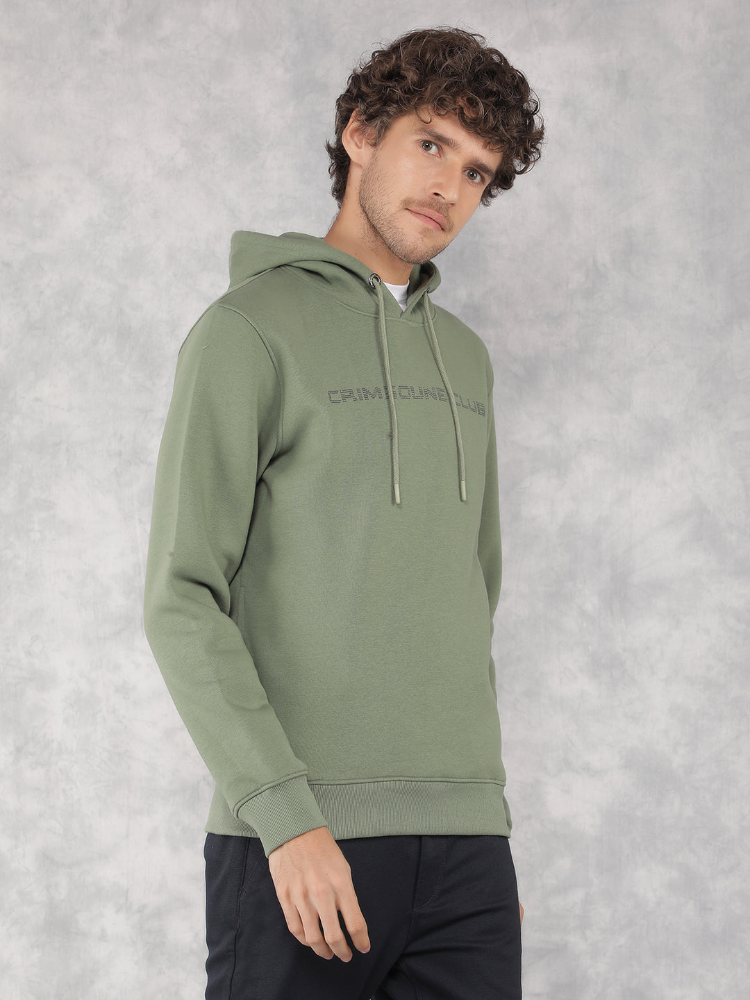 Green Typographic Print Hooded Neck Sweatshirt-Men Sweatshirts-Crimsoune Club