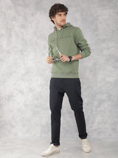 Green Typographic Print Hooded Neck Sweatshirt-Men Sweatshirts-Crimsoune Club