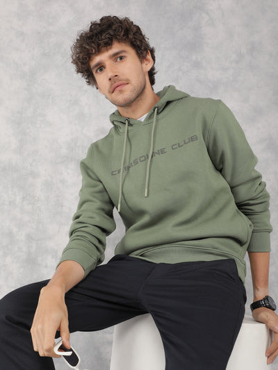 Green Typographic Print Hooded Neck Sweatshirt-Men Sweatshirts-Crimsoune Club