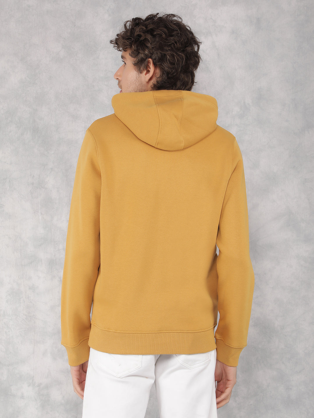 Mustard Typographic Print Hooded Neck Sweatshirt-Men Sweatshirts-Crimsoune Club