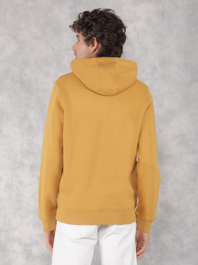 Mustard Typographic Print Hooded Neck Sweatshirt-Men Sweatshirts-Crimsoune Club