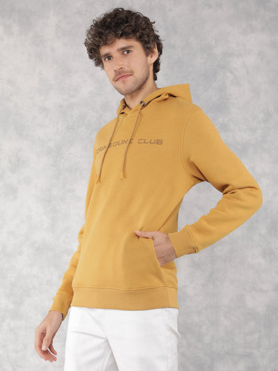 Mustard Typographic Print Hooded Neck Sweatshirt-Men Sweatshirts-Crimsoune Club