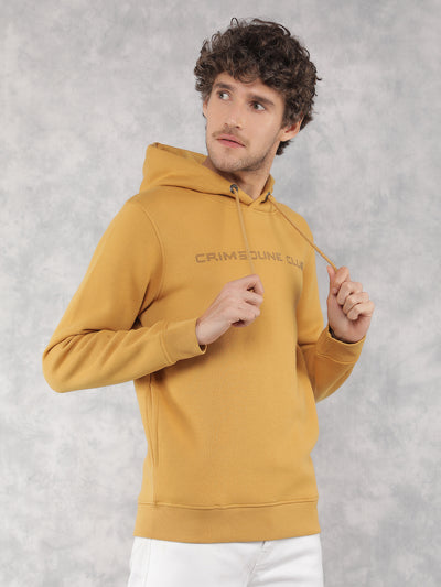 Mustard Typographic Print Hooded Neck Sweatshirt-Men Sweatshirts-Crimsoune Club