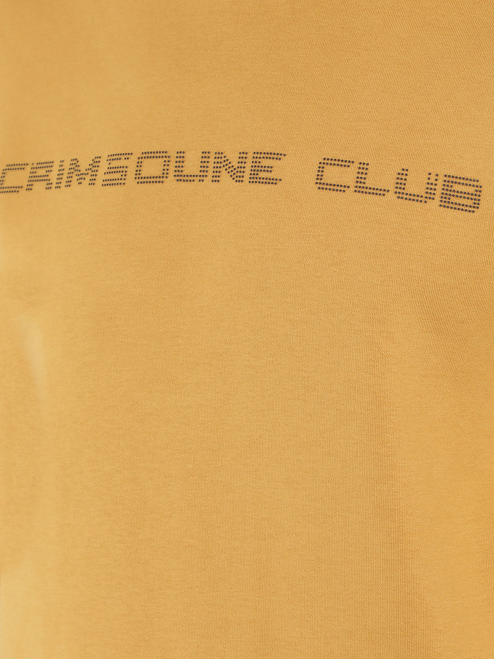 Mustard Typographic Print Hooded Neck Sweatshirt-Men Sweatshirts-Crimsoune Club