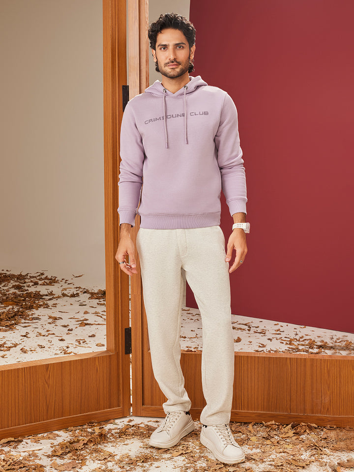 Purple Typographic Print Hooded Neck Sweatshirt-Men Sweatshirts-Crimsoune Club