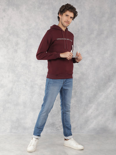 Wine Typographic Print Hooded Neck Sweatshirt-Men Sweatshirts-Crimsoune Club