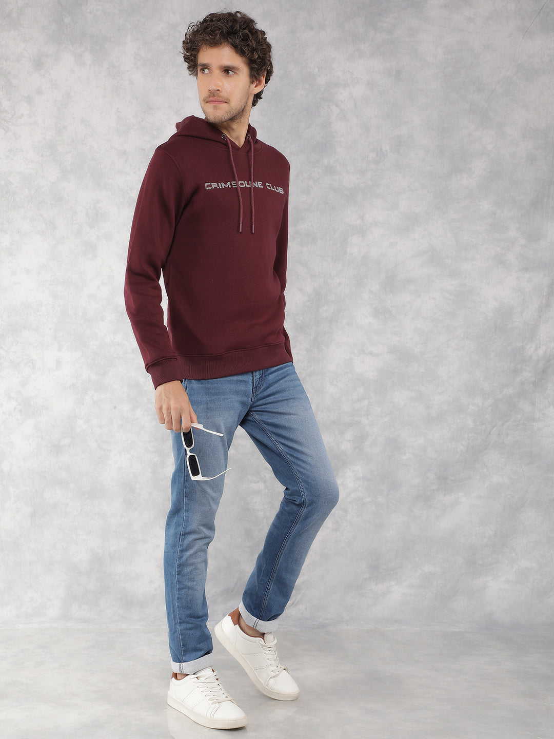 Wine Typographic Print Hooded Neck Sweatshirt-Men Sweatshirts-Crimsoune Club