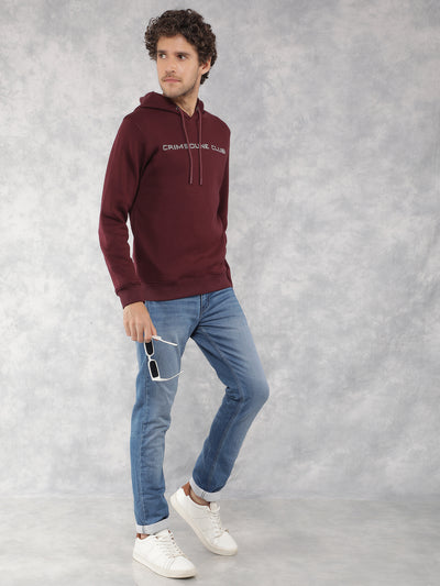 Wine Typographic Print Hooded Neck Sweatshirt-Men Sweatshirts-Crimsoune Club