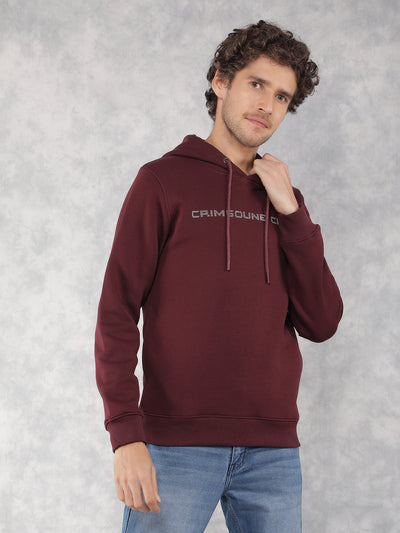 Wine Typographic Print Hooded Neck Sweatshirt-Men Sweatshirts-Crimsoune Club