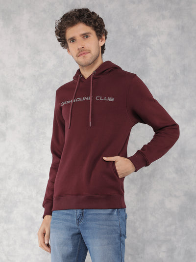 Wine Typographic Print Hooded Neck Sweatshirt-Men Sweatshirts-Crimsoune Club