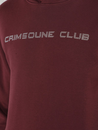 Wine Typographic Print Hooded Neck Sweatshirt-Men Sweatshirts-Crimsoune Club