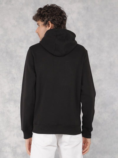 Black Typographic Print Hooded Neck Sweatshirt-Men Sweatshirts-Crimsoune Club